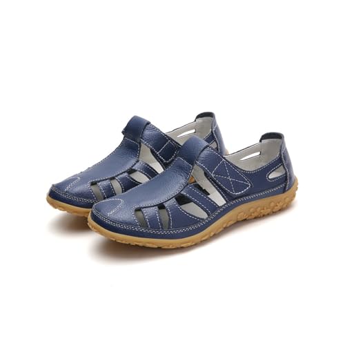 KDAKSA Women's Casual Boho Sandals,Arch Support Orthopedic Shoes Closed Toe Summer Walking Slippers (Deep Blue,41) von KDAKSA