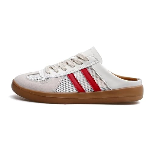 Women's Fashionable Contrast Mesh Design Lace Up Walking Shoes,Breathable and Comfortable Sports All-Around Round Toe Shoes (Red and beige,40) von KDAKSA