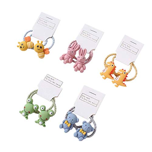 KDDOM Elastische Haargummis mit niedlichem Cartoon-Tier, Zubehör für Mädchen, Biene, Bär, Kaninchen, Frosch, Dinosaurier, 10 Stück (bunt) von KDDOM