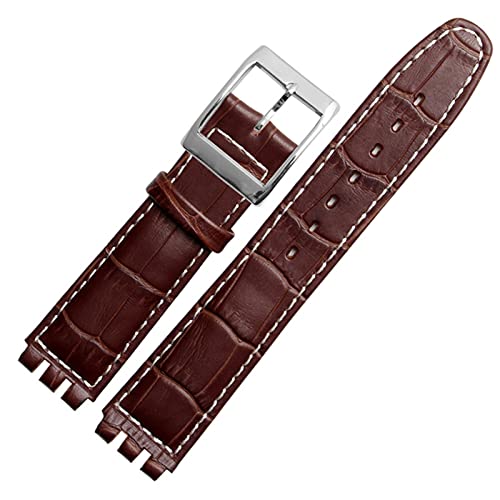 KDEGK 17mm 19mm echtes Kalb Leder Handgelenksgurt für Swatch Watch Band Männer Frauen Alligator Muster Armband Uhrenbandzubehör(Brown white line,19mm) von KDEGK