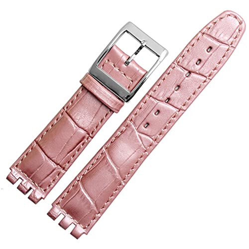 KDEGK 17mm 19mm echtes Kalb Leder Handgelenksgurt für Swatch Watch Band Männer Frauen Alligator Muster Armband Uhrenbandzubehör(Pink,19mm) von KDEGK