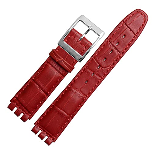 KDEGK 17mm 19mm echtes Kalb Leder Handgelenksgurt für Swatch Watch Band Männer Frauen Alligator Muster Armband Uhrenbandzubehör(Red,17mm) von KDEGK