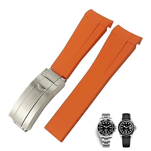 KDEGK 20 mm 21 mm gebogenes Gummi-Silikon-Armband für Rolex Submariner 20 mm GMT Yacht-Master Daytona Deepsea Soft Strap(Orange,20mm) von KDEGK