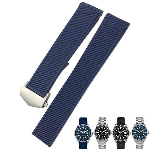 KDEGK 20 mm 22 mm Naturkautschuk-Armband, für TAG Heuer Aquaracer 300 500 Watch Taucharmband, Sport-Silikon-Armband(Blue silver,20mm(41mm Dial)) von KDEGK