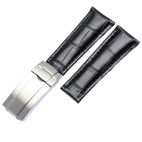 KDEGK 20 mm Kalbsleder-Uhrenarmbänder für Rolex Datejust Day Date, echtes Rindsleder, Uhrenarmband für Daytona-Faltschließe(Black Silver) von KDEGK