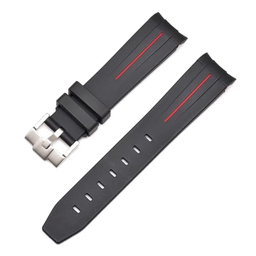 KDEGK 20mm 22mm 21mm Gummi Uhrenarmband Für Rolex Strap Marke Armband Männer Ersatz Armbanduhr Zubehör(Black red-silver B,20mm) von KDEGK
