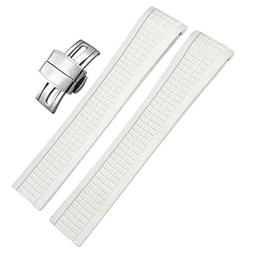 KDEGK 21 mm bunte Fluorkautschuk-Uhrenarmbänder für Patek 5164A 5167A AQUANAUT Philippe Series Butterfly-Schnalle Silikon-Uhrenarmband für Mann und Frau(White,Silver Buckle) von KDEGK