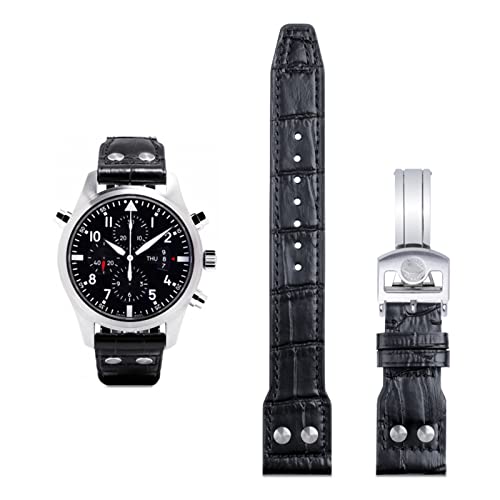 KDEGK 21mm 22mm Italien Rindsleder echtes weiches Lederarmband für IWC Pilot Mark 18 weiches braunes Uhrenarmband Faltschließe(Blk Round Silver,21mm Mark On) von KDEGK