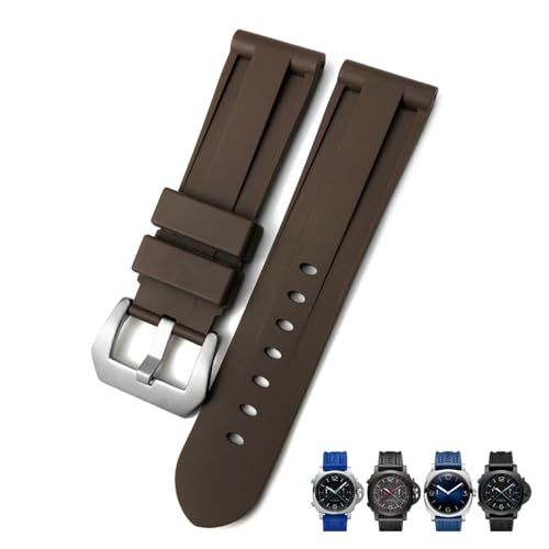 KDEGK 22mm 24mm 26mm Gummi-Uhrenarmband, für Panerai SUBMERSIBLE Buntes wasserdichtes Sport-Tarnarmband(Brown silver,22mm) von KDEGK