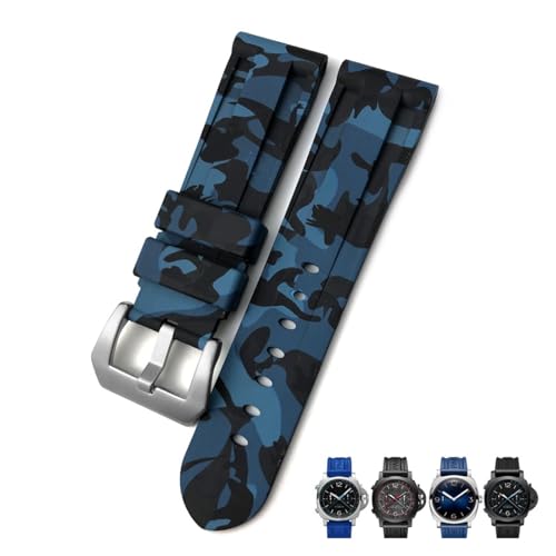 KDEGK 22mm 24mm 26mm Gummi-Uhrenarmband, für Panerai SUBMERSIBLE Buntes wasserdichtes Sport-Tarnarmband(Camo blue silver,26mm) von KDEGK