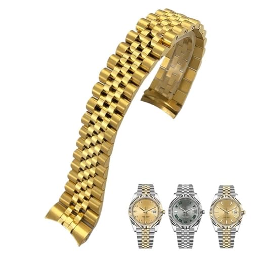 KDEGK 316L Edelstahl-Armband, 20 mm, passend für Rolex Datejust Oyster Perpetual 36 mm, Zifferblatt-Armband, silberfarben, goldfarben, solides Armband(Golden) von KDEGK