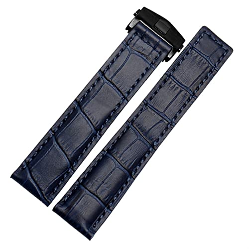 KDEGK Echtes Leder -Uhrband für SCHILD Heuer Handgelenkband Blaues schwarzes braunes Armband 19mm 20 mm 22 mm mit faltenden Schließ Lederriemen(Blue black,19mm) von KDEGK