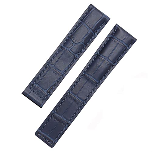KDEGK Echtes Leder -Uhrband für SCHILD Heuer Handgelenkband Blaues schwarzes braunes Armband 19mm 20 mm 22 mm mit faltenden Schließ Lederriemen(Blue no clasp,19mm) von KDEGK