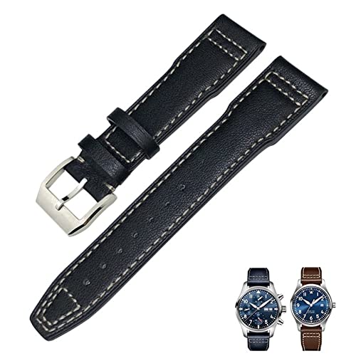 KDEGK Echtes Leder Uhrenarmband 20mm 21mm 19mm 22mm Rindsleder Uhrenarmbänder für IWC Mark Big Pilot Spitfire PORTOFINO Uhrenzubehör(Black white 1,22mm) von KDEGK