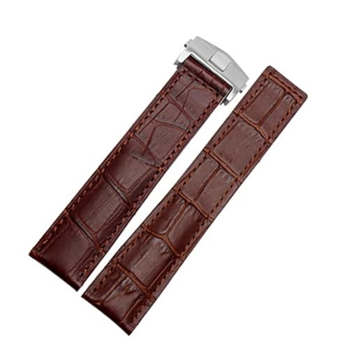 KDEGK Echtes Rindsleder Uhrenarmband für Carrera Lincoln 19mm 20mm 22mm Schwarz Braun Faltschließe Uhrenarmband Herren(Brown-silver,20mm) von KDEGK