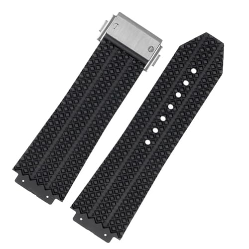 KDEGK FKM Fluorsilikon-Uhrenarmbänder für HUBLOT BIG BANG Silikon 25 * 17 mm 26 * 19 mm wasserdichtes Herrenuhrenarmband Kettenuhr Gummiarmband Armband(K Black-silver,25-17mm) von KDEGK
