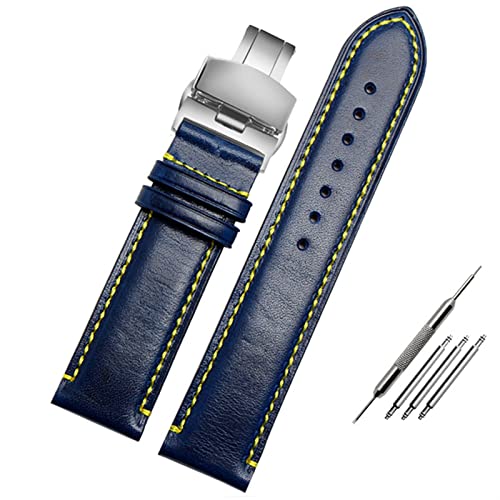 KDEGK Für Ersatzbürger AT8020 JY8078 Armband Echtes Lederband 23mm Blue Watch Band mit Klappschnalle Armband(Blue folding clasp) von KDEGK