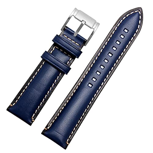KDEGK Für Fossil BQ2363/2453 ME3099 3052 3054 FS5380/5453 FS4735 FS4812 Kaufmannsgurt Vintage echtes Leder Uhrenband 20 22 mm(Blue silver,22mm) von KDEGK