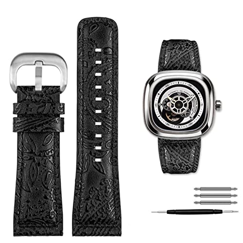 KDEGK Für Seven Friday Q2/03/M2/M021/T2 Echtes Leder Armband Vintage styleDiesel uhr Männer rindsleder strap 28m Armband zubehör(Color 8 silver) von KDEGK