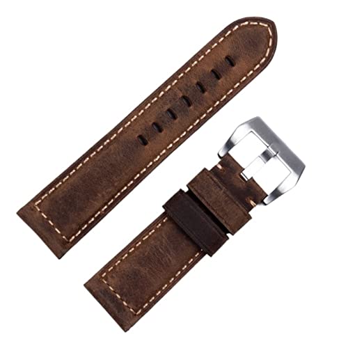 KDEGK Handgefertigtes Uhrenarmband-Zubehör, Retro-Vintage-Stil, echtes Crazy Horse-Leder, 24 mm, für Panerai-Armband mit Dornschließe(Beige,24mm) von KDEGK