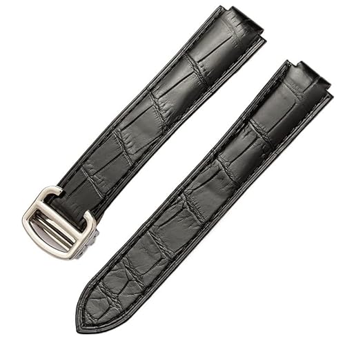 KDEGK Handgefertigtes blau-schwarzes Alligator-Krokodilleder-Uhrenarmband für Cartier Blue Balloon-Armband mit Depolyment-Verschluss(Black,11mm) von KDEGK