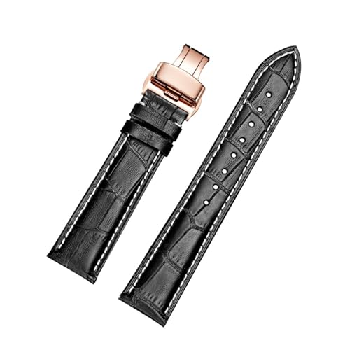 KDEGK Leder-Uhrenarmbänder mit Faltschließe für Herren-Uhrenarmband und Damenuhr Starp 18 mm, 19 mm, 20 mm, 21 mm, 22 mm, 23 mm, 24 mm(Black White Rose,22) von KDEGK
