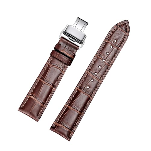 KDEGK Leder-Uhrenarmbänder mit Faltschließe für Herren-Uhrenarmband und Damenuhr Starp 18 mm, 19 mm, 20 mm, 21 mm, 22 mm, 23 mm, 24 mm(Brown Brown Sliver,20) von KDEGK