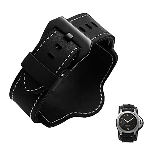 KDEGK Retro Dickes Echtleder Herren-Armbanduhrarmband für Panerai PAM380 111 351 Braun Schwarz mit Matte 20mm 22mm 24mm 26mm(Black-Black Buckle,20mm) von KDEGK