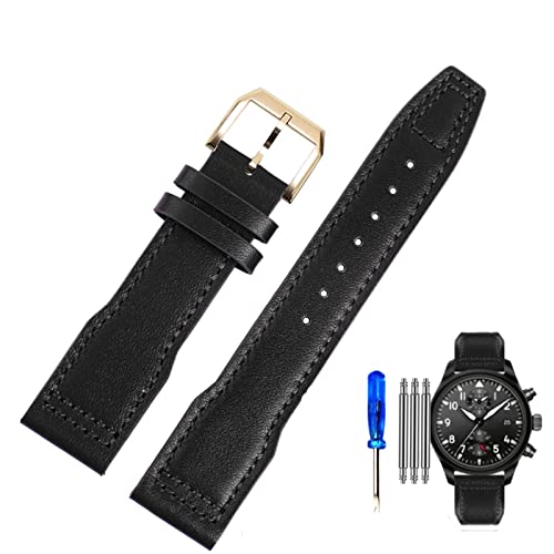 KDEGK Uhrenarmband aus echtem Leder für IWC Pilots Little Prince Male Mark 18 Big Fly Portugal, weiches, bequemes Armband, 20 mm Armband(Black-gold-K10,20mm) von KDEGK