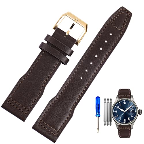 KDEGK Uhrenarmband aus echtem Leder für IWC Pilots Little Prince Male Mark 18 Big Fly Portugal, weiches, bequemes Armband, 20 mm Armband(Brown-Gold-K10,21mm) von KDEGK