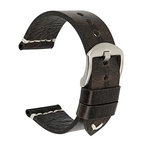 KDEGK Vintage Cowhide Handmade Watch Armband Handgelenksband 20mm 21mm 22mm 23mm 24mm Uhrenband(Black silver,23mm) von KDEGK