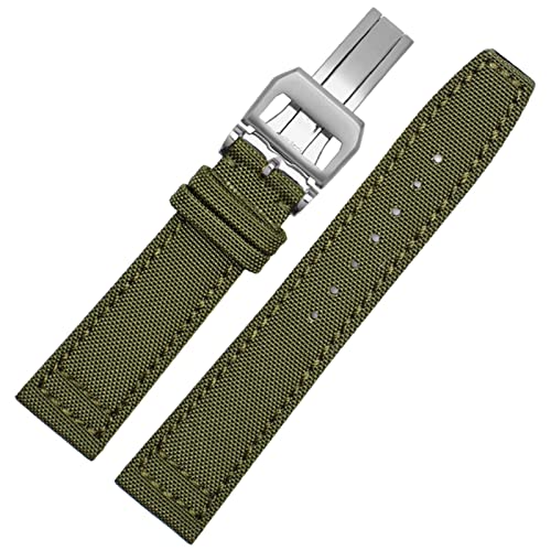 KDEGK Zum Iwc Pilot Spitfire Timezone Topgun Riemen Grüne Schwarze Gürtel Armbanduhr 20mm 21 mm 22 mm Nylon Canvas Stoff Uhrenband(Green folding,21mm) von KDEGK