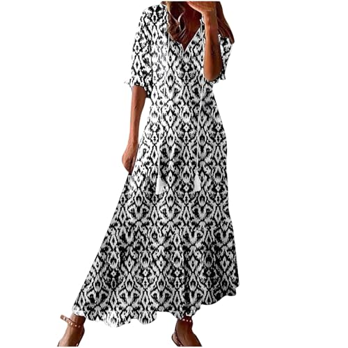 3/4 Ärmel Damen Sommerkleid Drucken Kleid Sommer Strandkleid Casual Leicht Maxikleid Boho Vintage Blumenkleid 2025 Freizeitkleid Mode Shirtkleid Kleider Klassisch Strand Urlaubskleid von KDEIHT