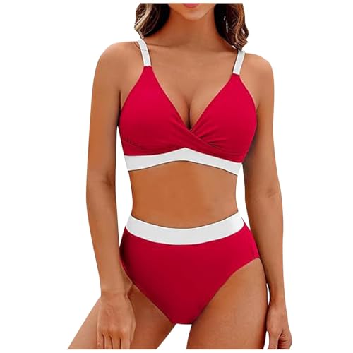 KDEIHT Bikini Damen Set Cross Zweiteiliger Badeanzug V Ausschnitt Bademode High Waist Badeanzüge Bikinioberteil Badehose Anzug mit Bauchkontrolle Swimsuit Strand Beachwear von KDEIHT