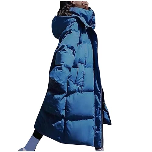 Damen Daunenjacken Lange Locker Steppjacke Leicht Oversize Daunenmantel Elegant Verdicken Winterjacke PufferJacke Warm Wintermantel mit Kapuze Casual Steppmantel Weiche Mantel von KDEIHT