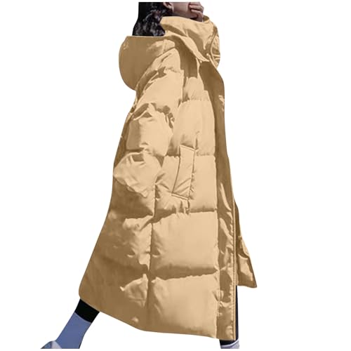 Damen Daunenjacken Lange Locker Steppjacke Leicht Oversize Daunenmantel Elegant Verdicken Winterjacke PufferJacke Warm Wintermantel mit Kapuze Casual Steppmantel Weiche Mantel von KDEIHT