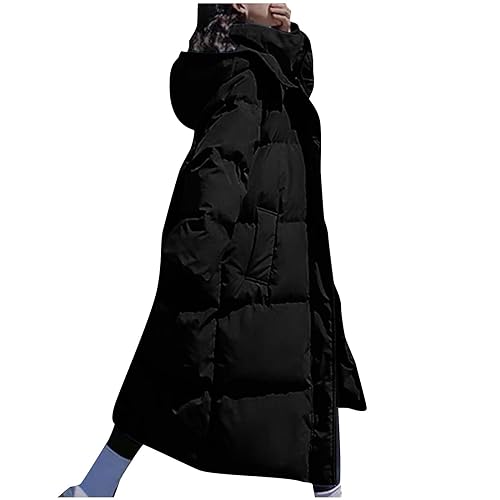 Damen Daunenjacken Lange Locker Steppjacke Leicht Oversize Daunenmantel Elegant Verdicken Winterjacke PufferJacke Warm Wintermantel mit Kapuze Casual Steppmantel Weiche Mantel von KDEIHT