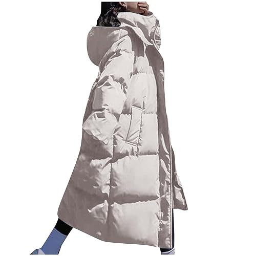 Damen Daunenjacken Lange Locker Steppjacke Leicht Oversize Daunenmantel Elegant Verdicken Winterjacke PufferJacke Warm Wintermantel mit Kapuze Casual Steppmantel Weiche Mantel von KDEIHT