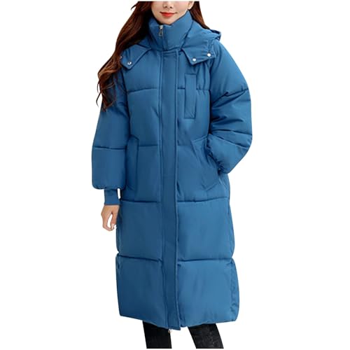 Damen Daunenjacken Lange Locker Steppjacke Leicht Oversize Daunenmantel Elegant Verdicken Winterjacke PufferJacke Warm Wintermantel mit Kapuze Casual Steppmantel Weiche Mantel von KDEIHT