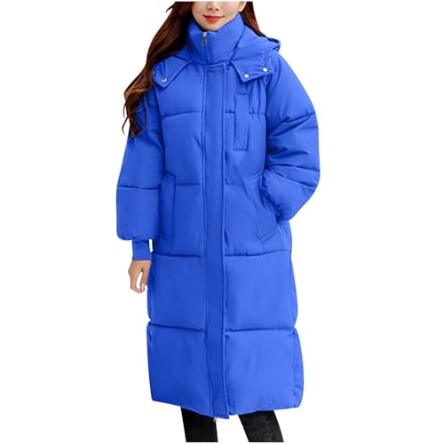 Damen Daunenjacken Lange Locker Steppjacke Leicht Oversize Daunenmantel Elegant Verdicken Winterjacke PufferJacke Warm Wintermantel mit Kapuze Casual Steppmantel Weiche Mantel von KDEIHT