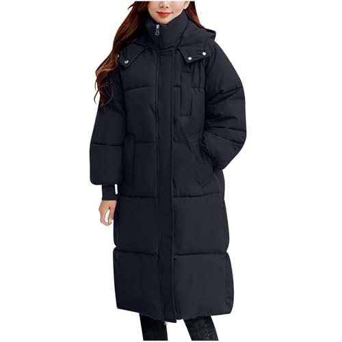 Damen Daunenjacken Lange Locker Steppjacke Leicht Oversize Daunenmantel Elegant Verdicken Winterjacke PufferJacke Warm Wintermantel mit Kapuze Casual Steppmantel Weiche Mantel von KDEIHT