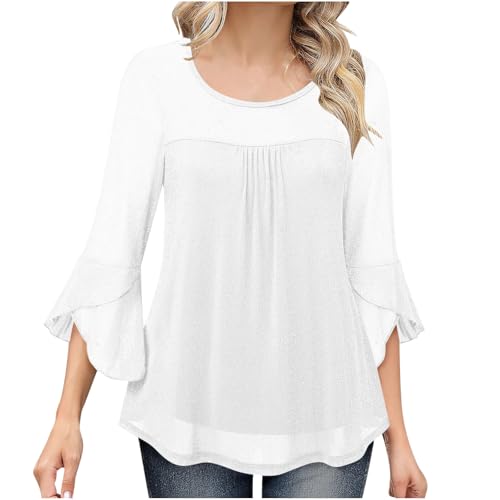 Glitzer Oberteile Damen 3/4 Ärmel Bluse Elegant Pailletten Tunika Festliche Blusenshirt Mesh Pullover Einfarbig Tshirt Silvester Outfit Leicht und Luftig T-Shirt Mode Blusentop Longbluse von KDEIHT