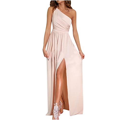 KDEIHT Abendkleid Damen Sexy One Shoulder Partykleid Elegant Cocktailkleid mit Schlitz Maxikleid Einfarbig Ballkleid Einfarbig Mode Kleider Hohe Taille Kleid Klassisch von KDEIHT
