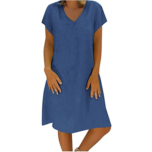 KDEIHT Angebot des Tages Sommerkleid Damen Leicht Leinenkleid Baumwolle Leinen Kleid Casual Kleider Sommer Midikleid V-Ausschnitt Kurzarm Strandkleid Luftig Freizeitkleid Mode Shirtkleid KDEIHT Angebot des Tages Sommerkleid Damen Leicht Leinenkleid Baumwolle Leinen Kleid Casual Kleider Sommer Midikleid V-Ausschnitt Kurzarm Strandkleid Luftig Freizeitkleid Mode Shirtkleid von KDEIHT
