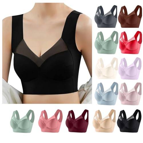 KDEIHT BH Damen ohne Bügel Nahtloser Bustier Sport Bra Große Größen Push Up Spitzen Korsage Spitze Bh Seamless Soft Bequem Klassische Bügelloser Hautfreundlich Bralette von KDEIHT