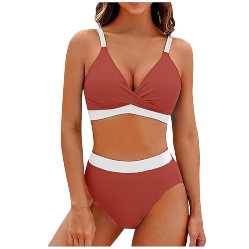 KDEIHT Bikini Damen Set Cross Zweiteiliger Badeanzug V Ausschnitt Bademode High Waist Badeanzüge Bikinioberteil Badehose Anzug mit Bauchkontrolle Swimsuit Strand Beachwear von KDEIHT
