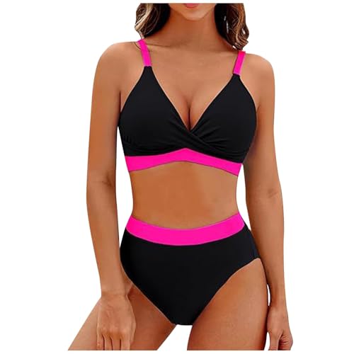 KDEIHT Bikini Damen Set Cross Zweiteiliger Badeanzug V Ausschnitt Bademode High Waist Badeanzüge Bikinioberteil Badehose Anzug mit Bauchkontrolle Swimsuit Strand Beachwear von KDEIHT