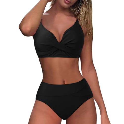 KDEIHT Bikini Damen Set Cross Zweiteiliger Badeanzug V Ausschnitt Bademode High Waist Badeanzüge Bikinioberteil Badehose Anzug mit Bauchkontrolle Swimsuit Strand Beachwear von KDEIHT