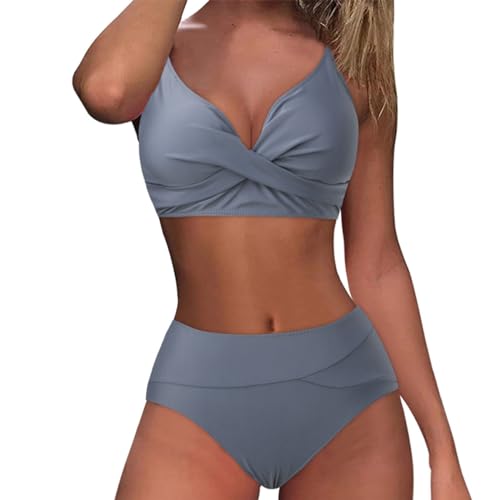 KDEIHT Bikini Damen Set Cross Zweiteiliger Badeanzug V Ausschnitt Bademode High Waist Badeanzüge Bikinioberteil Badehose Anzug mit Bauchkontrolle Swimsuit Strand Beachwear Crazy Deals von KDEIHT
