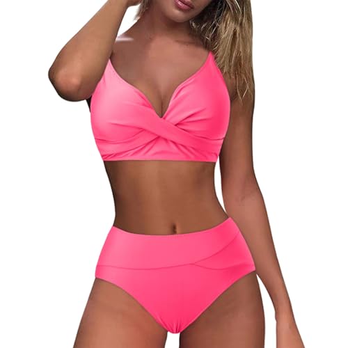 KDEIHT Bikini Damen Set Cross Zweiteiliger Badeanzug V Ausschnitt Bademode High Waist Badeanzüge Bikinioberteil Badehose Anzug mit Bauchkontrolle Swimsuit Strand Beachwear Warehouse Deal von KDEIHT
